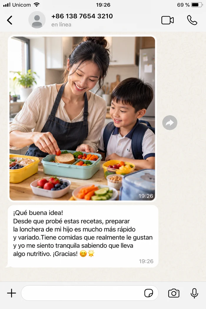 Madre preparando la lonchera de su hijo con las recetas del ebook