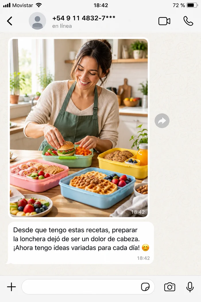 Madre con cuatro loncheras diferentes preparadas para la semana