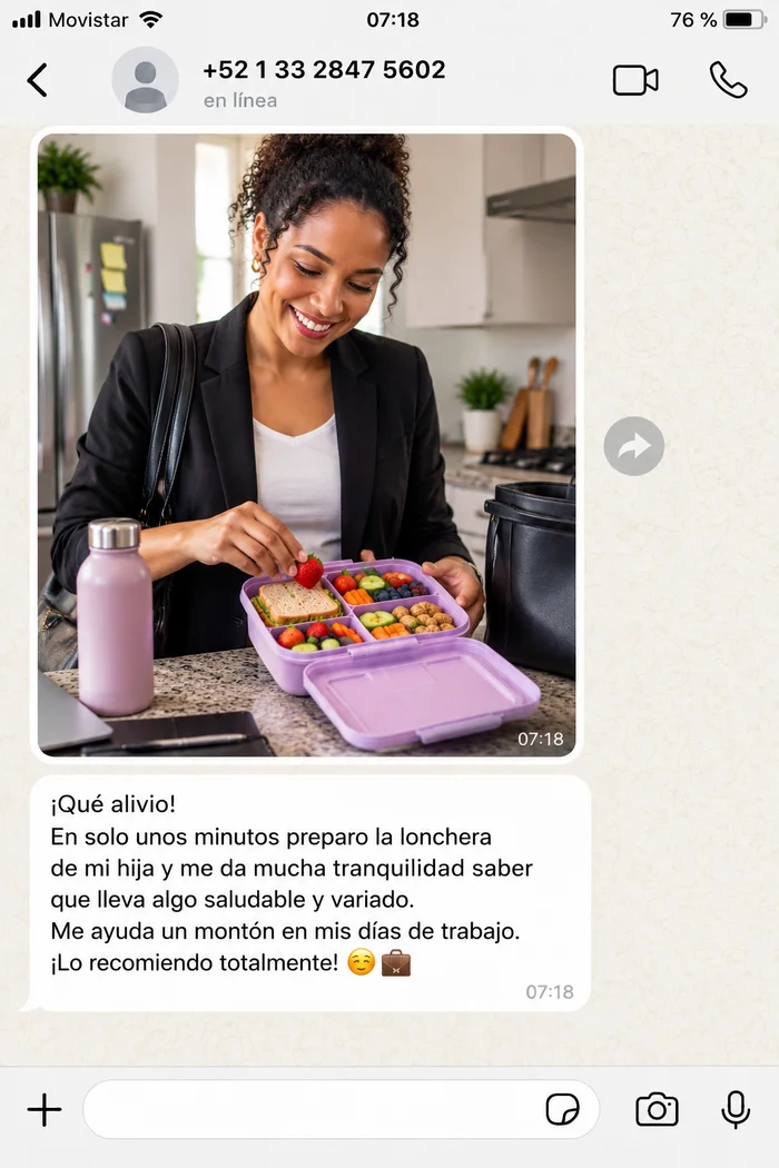 Madre preparando una lonchera saludable antes de ir a trabajar
