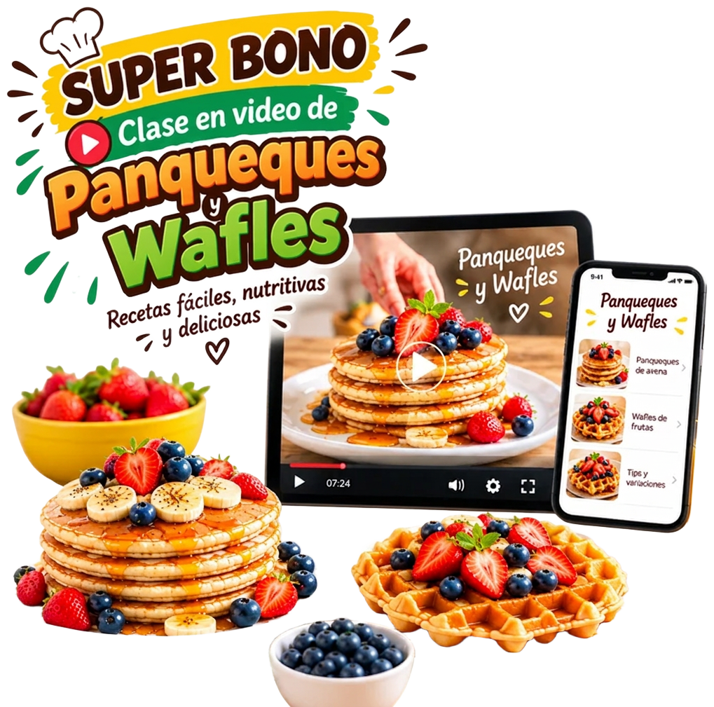 Clase en video de panqueques y waffles con recetas fáciles, nutritivas y deliciosas